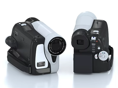 Digital Cameras With Modern Design Featuring Black White Body And Lens 3d model