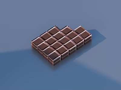 Delicious Shiny Square Chocolate Pieces Neatly Arranged On Blue Background 3d model