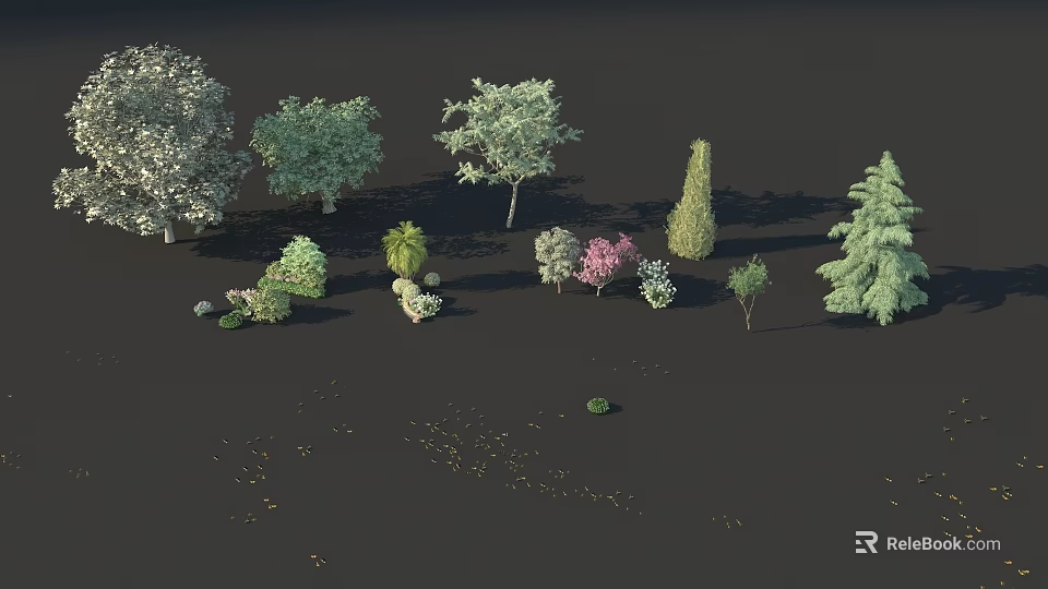 Coniferous Broadleaf And Flowering Trees With Diverse Shapes Foliage And Sizes For Landscape Design 3d model 