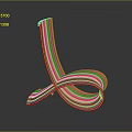 Orange Curved Striped Abstract Sculpture With Modern Artistic Design On Dark Reflective Background
