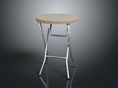 Modern Foldable Stool With Round Beige Seat And Chromed Metal Legs Design 3d model
