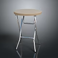 Modern Foldable Stool With Round Beige Seat And Chromed Metal Legs Design