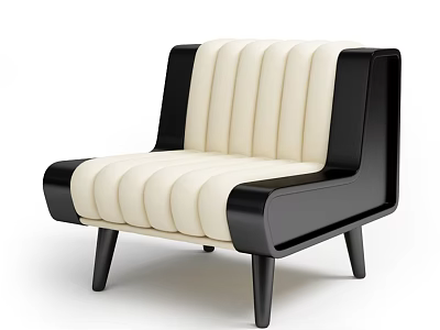 Modern Accent Chair with Cream Ribbed Upholstery Black Armrests Wooden Frame and Slim Tapered Legs 3d model