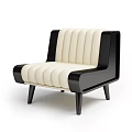 Modern Accent Chair with Cream Ribbed Upholstery Black Armrests Wooden Frame and Slim Tapered Legs