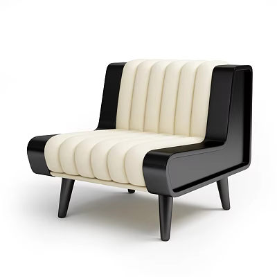 Modern Accent Chair with Cream Ribbed Upholstery Black Armrests Wooden Frame and Slim Tapered Legs 3d model