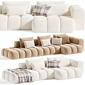 Plush White And Beige Sectional Sofa Featuring Multiple Pillows And Checkered Throw Blanket 3d model