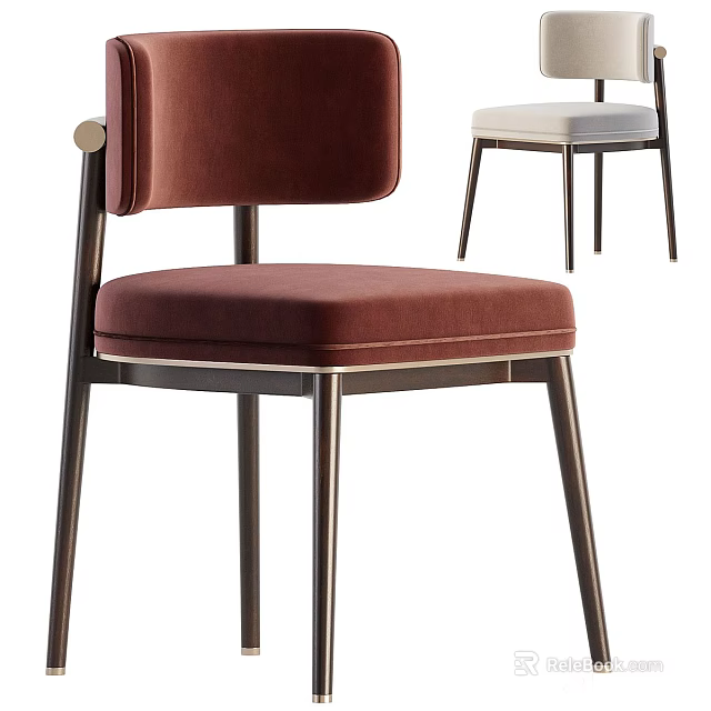 Modern Accent Chair With Burgundy Velvet Upholstery And Metal Frame Design 3d model 