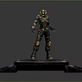 3D Sci Fi Armored Character Standing On Circular Display Platform With Futuristic Design 3d model