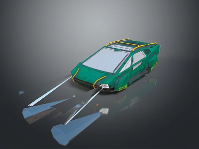 Green Futuristic Sports Car With Sleek Geometric Design And Yellow Accents 3d model