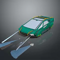 Green Futuristic Sports Car With Sleek Geometric Design And Yellow Accents
