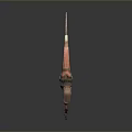 Ancient Decorative Long Handled Weapon With Red And Metallic Pointed Tip Design