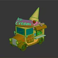 Orange Ice Cream Truck With Waffle Cone Top Pink Sauce Drizzle And Display Window
