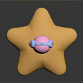 Cute Pink Cartoon Character Wearing Blue Headphones Sitting On Yellow Star