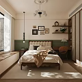 Cozy Bedroom Interior With Upholstered Headboard Blanket Blinds Window Seat And Framed
