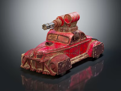 Rustic Red Toy Tank with Vintage Design and Cannon Turret on Top 3d model