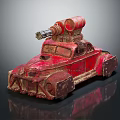 Rustic Red Toy Tank with Vintage Design and Cannon Turret on Top