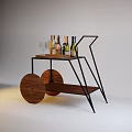 Stylish Wooden Wine Cart With Metal Frame And Multiple Bottles On Wheels