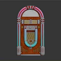 Vintage Red Wooden Jukebox With Neon Lights And Retro Classic Design