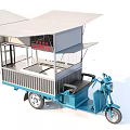 Functional Blue Tricycle Mobile Stall With White Canopy And Selling Window 3d model