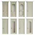 Light Beige Hinged Doors With Various Designs Including Glass Panels And Frames 3d model