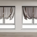 Modern Gray Roman Blinds With Pleated Design On Windows In White Walls And Wooden Floor
