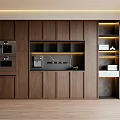 Modern Wooden Sideboard With Built-in Appliances Under Cabinet LED Lighting And Minimalist Design Open Shelves