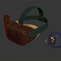VR Headset Case With Brown Blue Design Stitching Details And Circular Controller 3d model