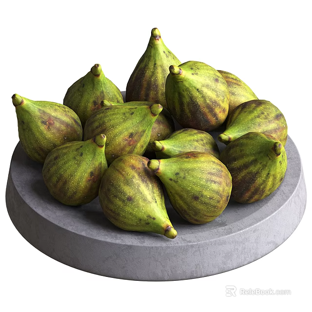 Fresh Figs Arranged On Gray Concrete Plate 3d model 