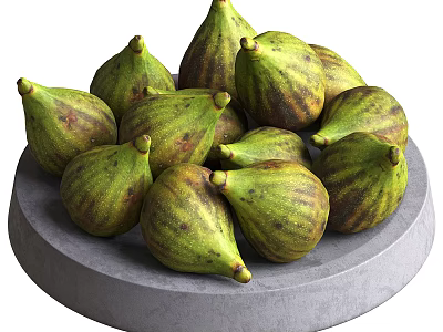 Fresh Figs Arranged On Gray Concrete Plate 3d model