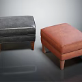 Modern Leather Ottomans Gray And Brown With Wooden Legs Stitched Details And Rivet Accents