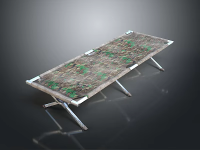 Folding Camping Cot With Camouflage Canvas Surface And Metal Frame Support 3d model