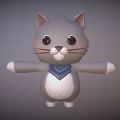 Cute Gray Cartoon Cat Character with Big Eyes and Blue Scarf for Game Movie