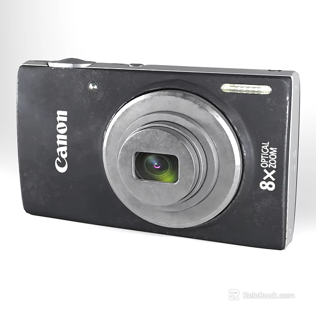 Canon Black Digital Camera Front View With 8X Optical Zoom And Flash 3d model
