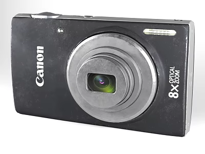 Canon Black Digital Camera Front View With 8X Optical Zoom And Flash 3d model
