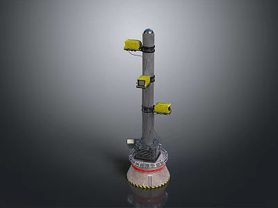 Industrial Tower Equipment with Gray Main Body Yellow Components and Red Base 3d model