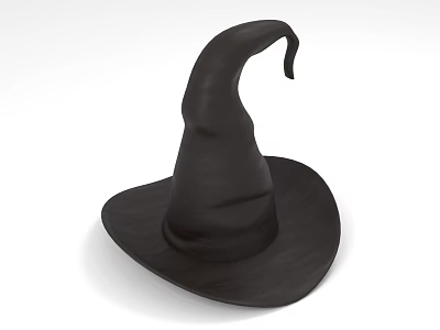 Black Witch Hat with Pointed Curved Tip and Wide Brim Design 3d model