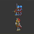 Game Movie Characters Cartoon 3D Style With Armor Shield Sword Spear And Cloak