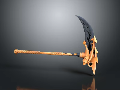 Fantasy Weapon With Curved Black Blade And Orange Decorative Woven Handle 3d model