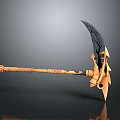 Fantasy Weapon With Curved Black Blade And Orange Decorative Woven Handle