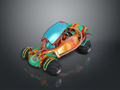 Colorful Futuristic Concept Car With Unique Design And Large Off Road Wheels 3d model