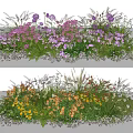 Vibrant Flowers and Plants with Purple Pink Yellow Red Blooms Green Grass and Leaves