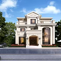 Two Story Classical Style Detached Villa With Balcony Arched Porch And Greenery