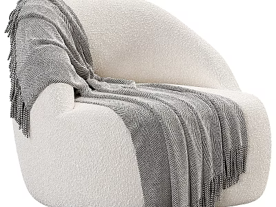 Cozy Plush Cream Boucle Single Sofa For Living Room With Stylish Woven Tassel Throw Blanket 3d model
