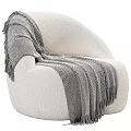 Cozy Plush Cream Boucle Single Sofa For Living Room With Stylish Woven Tassel Throw Blanket