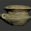 Ancient Clay Vessel With Carved Patterns Lid And Handle Earth Toned Design