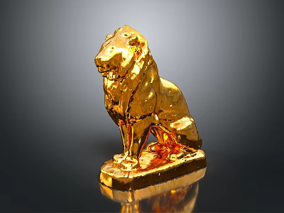 Decorative Golden Lion Statue Sitting Majestically On Shiny Base With Glossy Finish 3d model