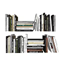 Books And Magazines Arranged On Modern Bookshelf With Stacked Layers And Colorful Covers