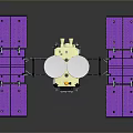 Detailed Satellite Structure With Purple Solar Panels Golden Body And White Antennas