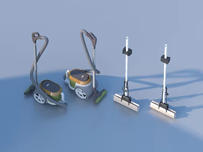 Household Cleaning Tools Including Vacuum Cleaners And Flat Mops With Practical Design 3d model