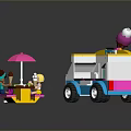 Lego Ice Cream Truck With Yellow Blue Ice Cream Sign Pink Umbrella Figures And Puppy